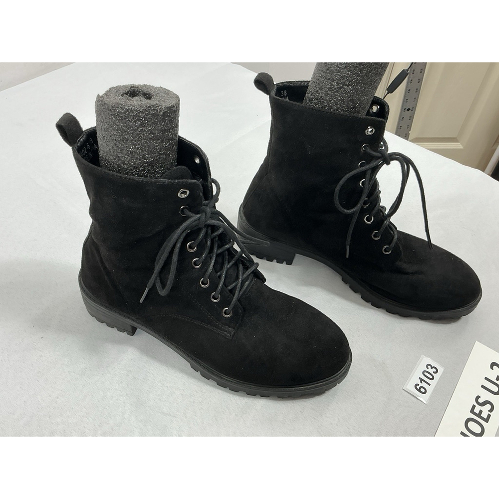 Womans Combat Boots Eu 38 Us 7.5/8 Black Laceup Chunky Heel